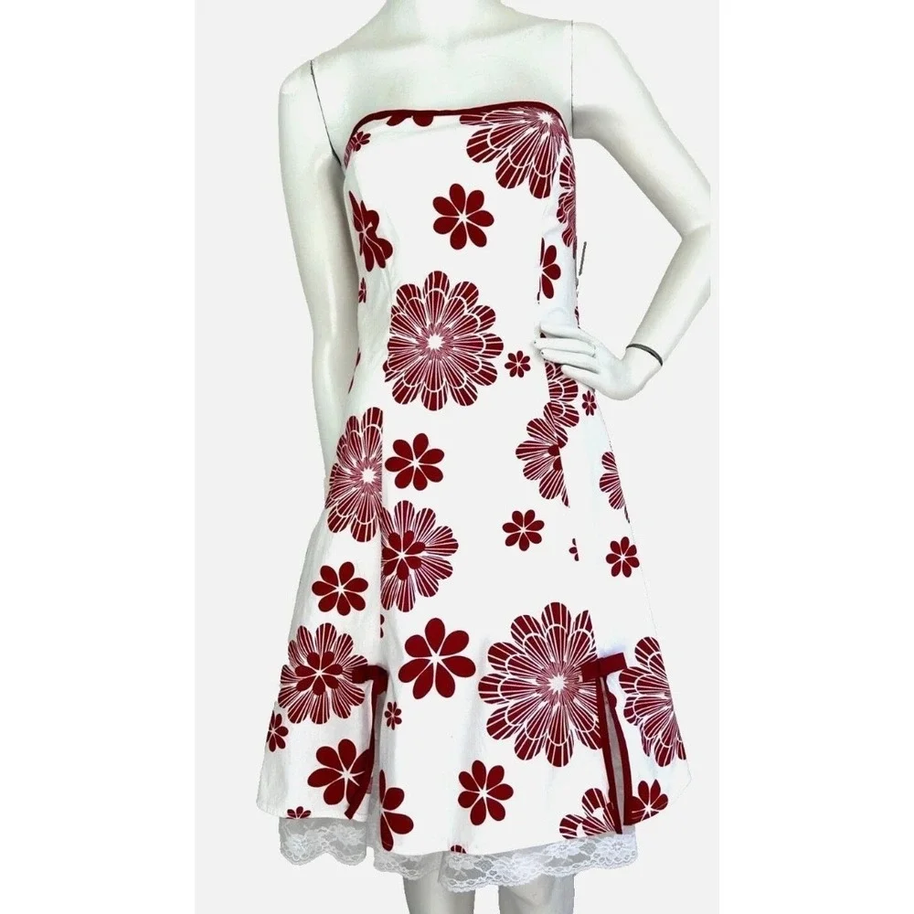 Byer California White Strapless Dress with Burgundy Floral Print